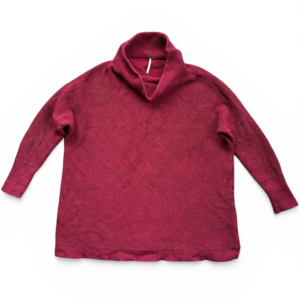 Free People Ottoman Slouchy Tunic Men Sz S Berry Red Ribbed Mock‎ Neck Excellent